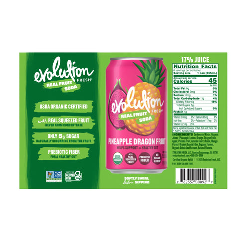 Evolution Fresh Organic Pineapple Dragon Fruit Real Fruit Soda, 6 pk./12 oz.